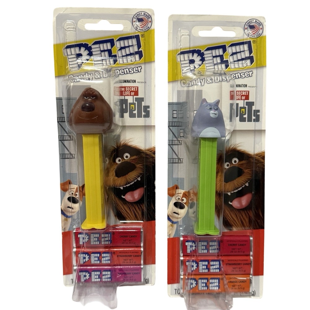 Lot of 2 Secret Life Of Pets PEZ Dispensers: Max‎ Dog & Chloe Cat